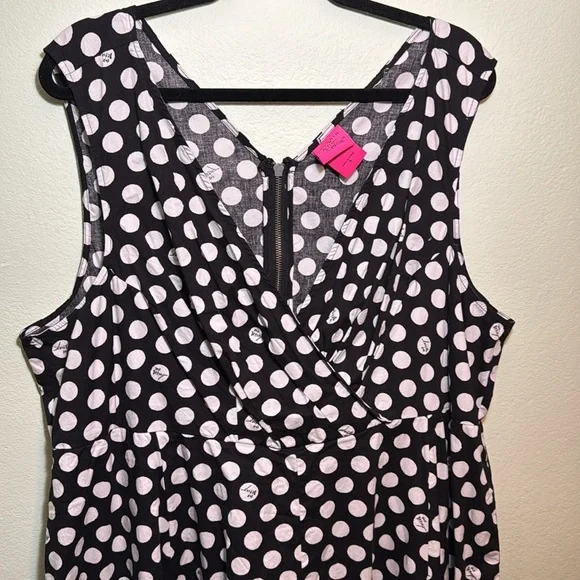 Torrid 3 Betsey Johnson Black & White Polka Dot Poplin Fit & Flare Dress - Picture 8 of 13